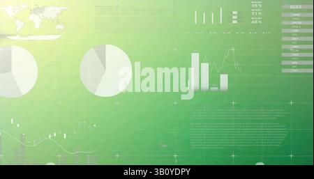 Image of data processing on green background Stock Photo