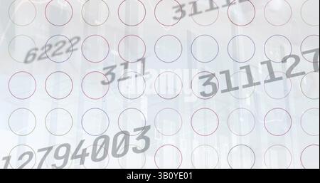 Image of financial data processing over shapes on white background Stock Photo