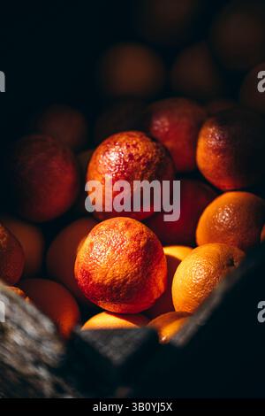 Blood oranges in a basket Stock Photo