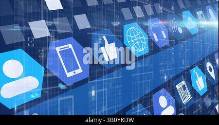 Image of media icons over blue background Stock Photo