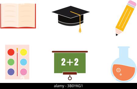 Collection of school related icons in flat and outlined styles with various education objects. Vector illustration Stock Vector
