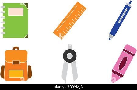 Collection of school related icons in flat and outlined styles with various education objects. Vector illustration Stock Vector