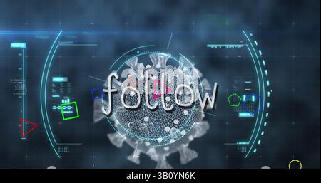 Image of follow text and data processing over virus cells Stock Photo