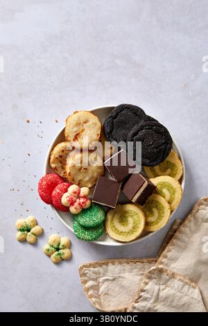 Christmas Cookie Plate on a Light Background Stock Photo