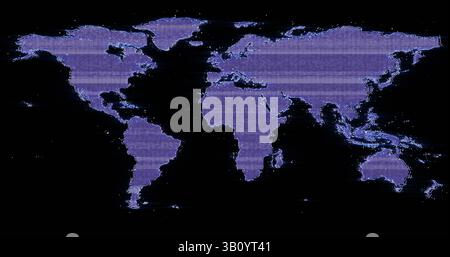Image of interference over world map on black background Stock Photo