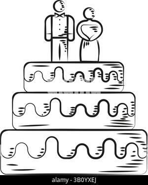 Wedding cake with toppers. Vector illustration Stock Vector