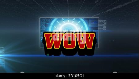 Image of wow text over scope scanning and data processing Stock Photo