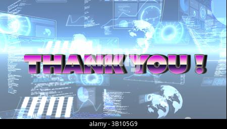 Image of thank you text over scope scanning and data processing Stock Photo