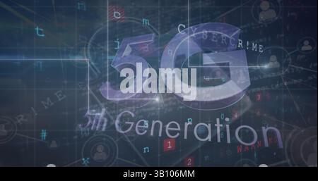 Image of 5g text and network of connections over landscape Stock Photo