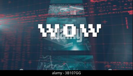 Image of wow text over data processing Stock Photo