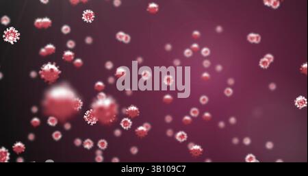 Floating 3D-rendered coronavirus particles drifting in gradient space, with white crown spikes Stock Photo