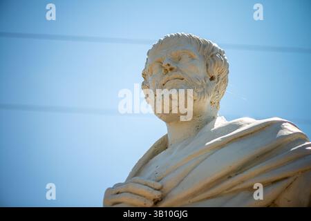 Wize Expression A detailed close-up of an Aristotle sculpture, highlighting the ...