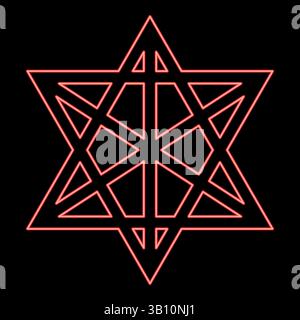 Neon metatron cube Sacred geometry red color vector illustration image flat style light Stock Vector