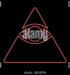 Neon kao Give all seeing eye in pyramid in triangle Illuminati symbol Masonic red color vector illustration image flat style light Stock Vector
