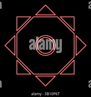 Neon symbol Rub el Hizb Islam Ramadan equilibrium of static dynamic Sacred geometry red color vector illustration image flat style light Stock Vector