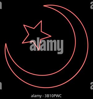 Neon symbol Alem Islam Halfmoon Arabic moon and star red color vector illustration image flat style light Stock Vector