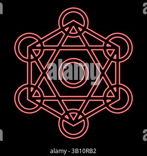 Neon metatron cube Sacred geometry red color vector illustration image flat style light Stock Vector