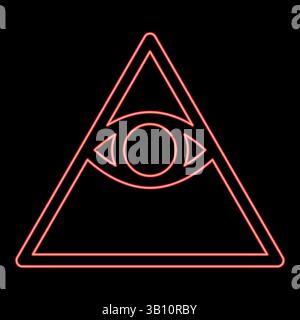 Neon kao Give all seeing eye in pyramid in triangle Illuminati symbol Masonic red color vector illustration image flat style light Stock Vector