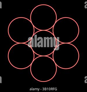 Neon egg of life Sacred geometry symbol seven circle 7 red color vector illustration image flat style light Stock Vector