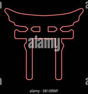 Neon torri gate symbol Shinto Japanese Arch Asian Toria travel concept red color vector illustration image flat style light Stock Vector