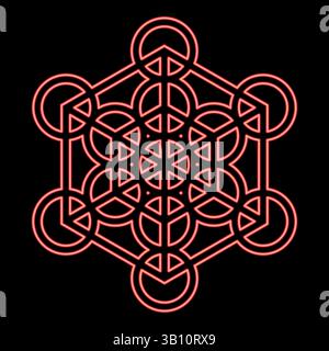 Neon metatron cube Sacred geometry red color vector illustration image flat style light Stock Vector
