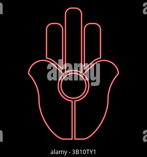 Neon symbol Natib Qadish Kappu palm Hamsa Levantian neo paganism neopaganism religious symbol Hand indian paganism red color vector illustration Stock Vector
