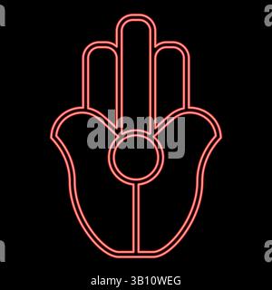 Neon symbol Natib Qadish Kappu palm Hamsa Levantian neo paganism neopaganism religious symbol Hand indian paganism red color vector illustration Stock Vector