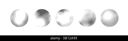 Grain noise dot sphere with gradient spray pattern background vector. Abstract brush round dissolve effect with grainy sand and ink. Sun white black Stock Vector