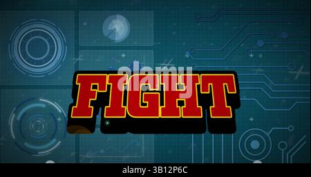 Image of fight text over scope scanning and data processing Stock Photo