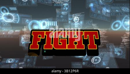 Image of fight text over scope scanning and data processing Stock Photo