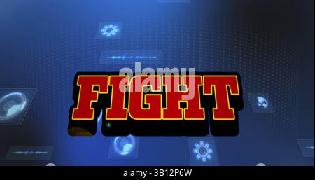 Image of fight text over scope scanning and data processing Stock Photo