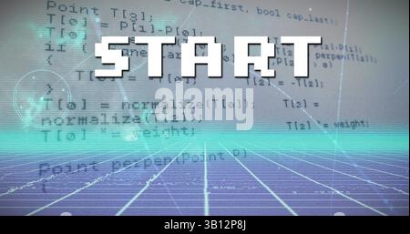 Image of start text over data processing and metaverse Stock Photo