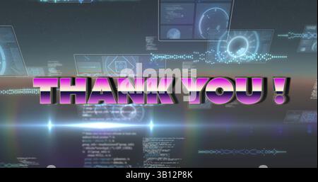 Image of thank you text over scope scanning and data processing Stock Photo