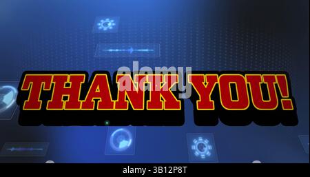 Image of thank you text over scope scanning and data processing Stock Photo