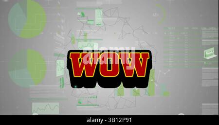 Image of wow text over data processing and shapes Stock Photo