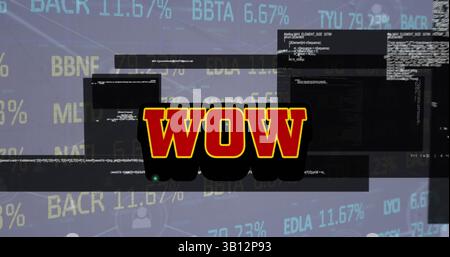 Image of wow text over data processing Stock Photo