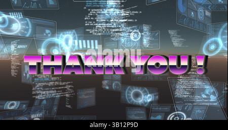Image of thank you text over scope scanning and data processing Stock Photo