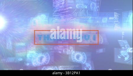Image of thank you text over scope scanning and data processing Stock Photo