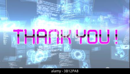 Image of thank you text over scope scanning and data processing Stock Photo