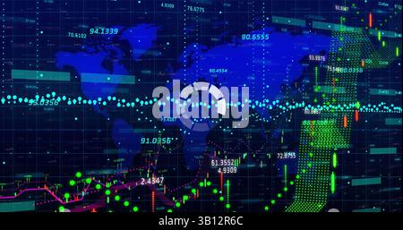 Image of financial data processing over world map Stock Photo