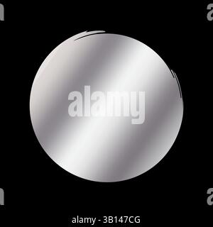 Silver metallic circle. Vector glossy button. Reflective chrome shape. Gradient round surface. Stock Vector