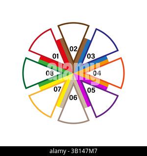 Color pie chart. Numbered segments wheel. Vector infographics circle. White background scheme. Stock Vector