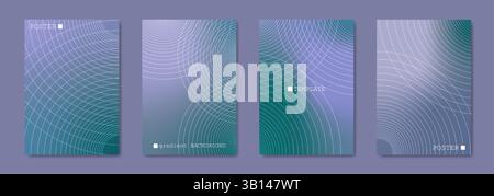 Abstract poster background, blue gradient card template set collection. Minimal cover line art circles in motion. Vector illustration banners Stock Vector