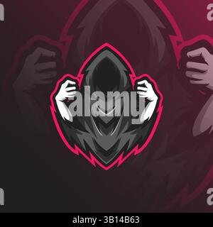 reaper mascot logo design vector with modern illustration concept style for badge, emblem and t shirt printing. angry reaper illustration. Stock Vector
