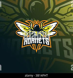 hornets mascot logo design vector with modern illustration concept style for badge, emblem and t shirt printing. angry hornets illustration. Stock Vector