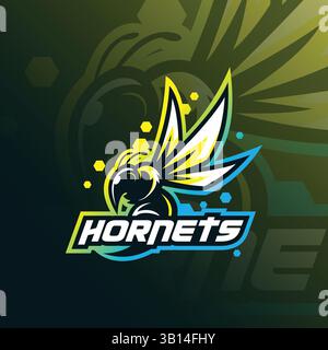 hornets mascot logo design vector with modern illustration concept style for badge, emblem and t shirt printing. angry hornets illustration. Stock Vector