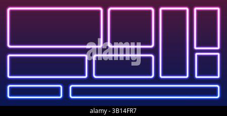 Colorful neon lights flashing in green, blue, white, pink, and violet on an abstract background. Circle ,rectangle, hexagon different shapes. Eps 10. Stock Vector