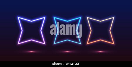 Colorful neon lights flashing in green, blue, white, pink, and violet on an abstract background. Circle ,rectangle, hexagon different shapes. Eps 10. Stock Vector