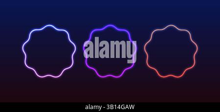 Colorful neon lights flashing in green, blue, white, pink, and violet on an abstract background. Circle ,rectangle, hexagon different shapes. Eps 10. Stock Vector
