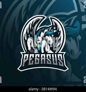 pegasus mascot logo design vector with modern illustration concept style for badge, emblem and t shirt printing. angry horse illustration. Stock Vector